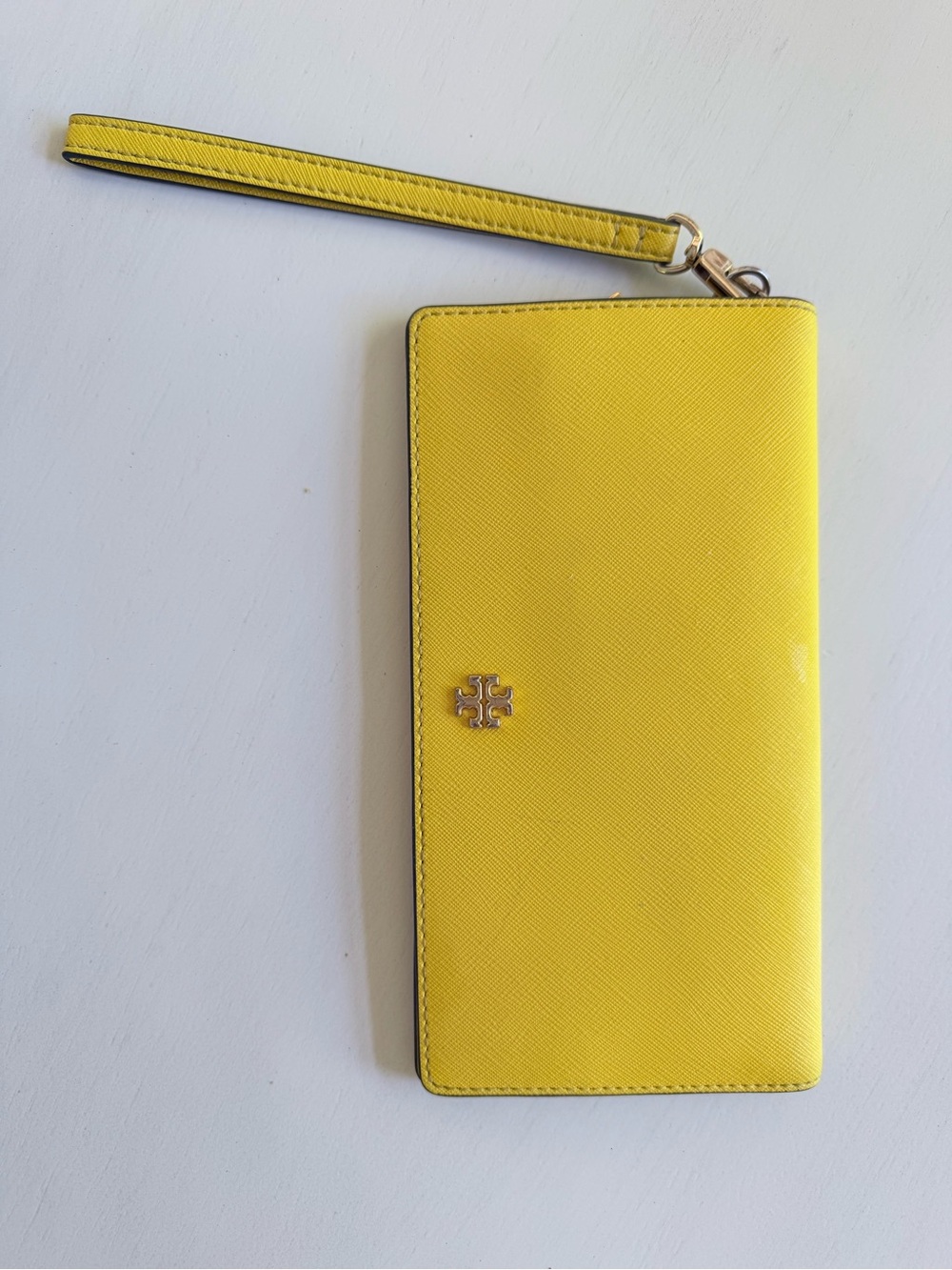 Tory Burch Yellow Saffiano Cardholder with Embossed Logo